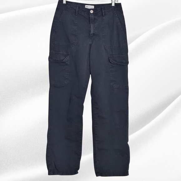 2/$30 Zara Black Cargo Pants Size 8 Casual Utility Style - Picture 1 of 6